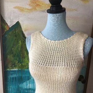 Vintage Cream hand Knitted Sleeveless elegant dress